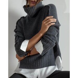 Brochu Walker Jolie Fringe Layered Wool & Cashmere Sweater Charcoal Large